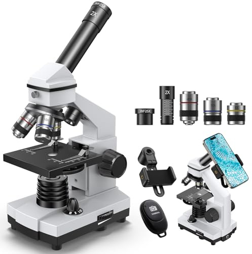 ESAKO Mikroskop für Kinder Studenten Erwachsene, 100X–2000X Vergrößerung, Schülermikroskop für Schule, Labor und Zuhause, mit Handyhalterung und 20 Objektträgern