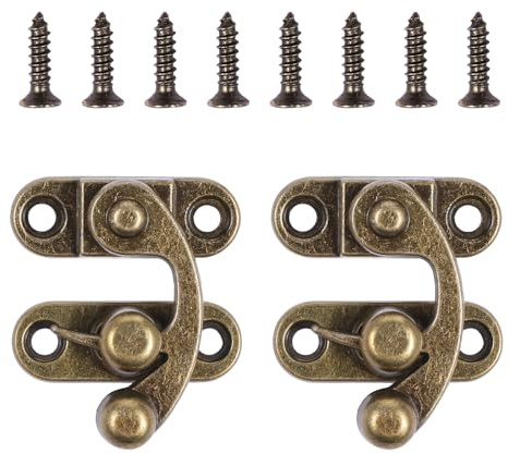 2 Sets Small Hasp Latches, Hook and Eye Latch Antique Toggle Hasp Hook Clasp Latch Hooks Lock with Mounting Screws for Wooden Box Jewelry Case Cabinet Toolbox- Right