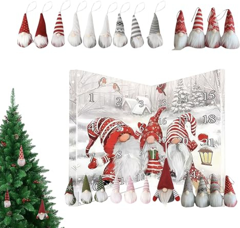 Krujecnt Calendrier De L'Avent Gnome, Ornements Collectionnables Décor de Cheminée, Décoration Festive Pour Sapin Manteau 24 Jours Calendrier Adultes