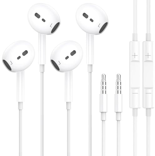 2 Pack in-Ear Ecouteurs avec Câble, Intra-Auriculaires HiFi Stéréo avec Microphone et Contrôle du Volume, Jack 3,5 mm Casque Filaires Compatible avec iPhone/iPad/Samsung/Huawei/Ordinateur/PC