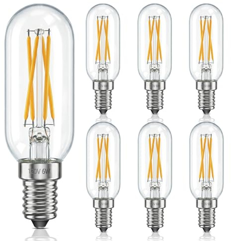 E12 Dimmable Chandelier LED Light Bulbs, Edison Bulbs 6W Equivalent Candelabra Light Bulbs 60 watt 2700K Warm White 600LM Vintage T25 Clear Bulb for Pendant, Wall sconces, Ceiling Fan 6 Packs