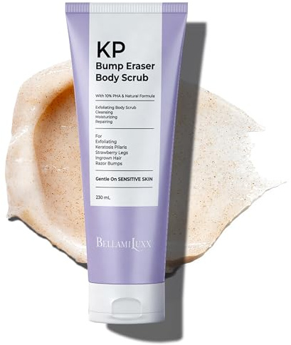 BellamiLuxx KP Bump Eraser Body Scrub: Peeling für Keratosis Pilaris & Erdbeerhaut, Glättet raue, trockene und unebene Haut an Armen, Beinen und Körper, Sanftes Körperpeeling gegen eingewachsene Haare