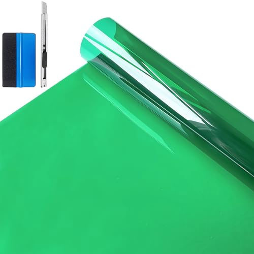 NewL Grün PET Fensterfolie, Selbstkl. Wärmedämmung 50x200cm | Mehrere Farben & Größen wählbar, 99% UV-Schutz, Werkzeug inkl., 0,06 mm Dicke, für Auto, Haus, Büro, Laden, Fensteraufkleber