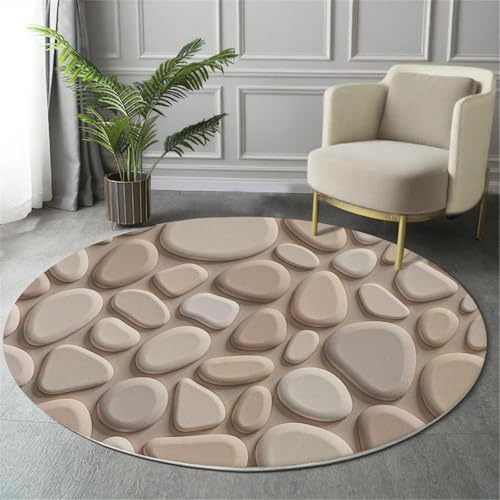 ALTCIRNMD Kopfsteinmauern Weiß Weicher Runder Kurzflor-Teppich Einfache Textur Für Wohnzimmer & Schlafzimmer,Einfache Pflege,Heimbüro-Dekoration,80Cm Durchmesser