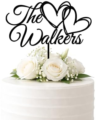 Personalised Wedding Cake Topper Custom Family Name Heart Cake Topper Wedding Cake Decoration Rustic Wood or Modern Acrylic Cake Topper