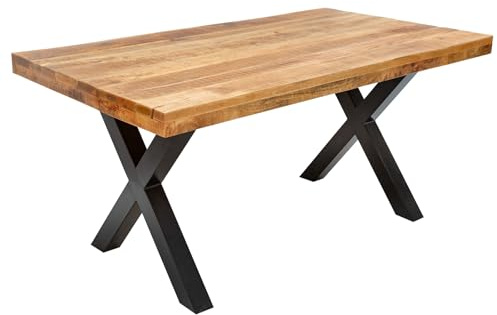 Riess Ambiente Esstisch Iron Craft 140cm - schwarz Natur - Mangoholz | Massiv, 6 Sitzplätze, hochwertig, langlebig, individuelle Maserung, massive Verarbeitung, Eisengestell