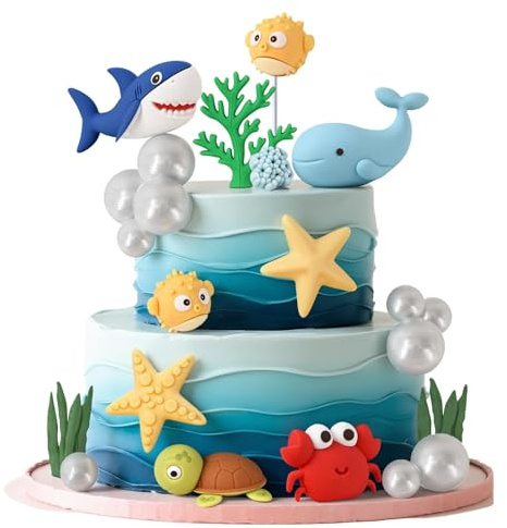 22 Stück Ozean Thema Tortendeko Geburtstag, 3D Meerestiere Tortendeko, Cake Topper Meerestiere, für Unter dem Meer Themen Babydusche Party Dekoration