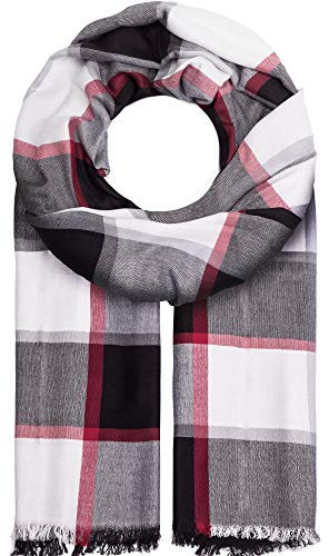 Compagno Schal Damen Herren XXL klassisch Karo Schal Karomuster mit kurzen Fransen Winter Winterschal Weihnachten, SCHAL Farbe:Schwarz-Weiss