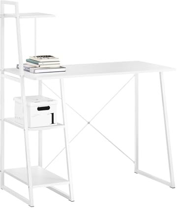 SoBuy FWT29-W Schreibtisch(102x50x75/117cm) Computertisch Arbeitstisch mit 3 Ablageflächen weiß (Ohne Stuhl)