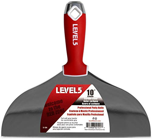 10 Soft-Grip Carbon Steel Drywall Joint Knife - LEVEL5 | Pro-Grade | Comfortable Finishing Hand Tool | Metal Hammer End | Sheetrock Gyprock Plasterboard Mud | 5-156