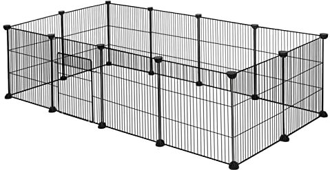 EUGAD Freigehege für Kaninchen mit Tür erweiterbar für Meerschweinchen Kleintiere Robustes Metallgitter 142x72x36 cm einfache Montage schwarz