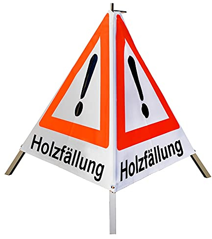 Warnpyramide/Faltsignal Achtung(VZ101) Holzfällung 90cm - weiß tagesleuchtend, leicht