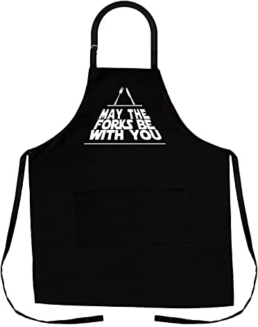 Nomsum Lustige Grillschürze für Herren, Größe passt Allen, hochwertige Küchenschürze für Herren, ideales Grillzubehör Mögen die Gabeln