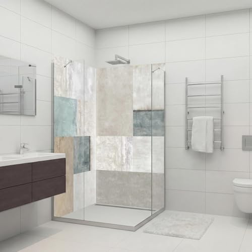 dedeco Eck-Duschrückwand wasserfest mit Stein V1 Motiv - 2 x 90x200cm, als Badrückwand zum Fliesenersatz, als Dekorwand, Wandverkleidung und Duschplatte aus Aluminium - Made in Germany