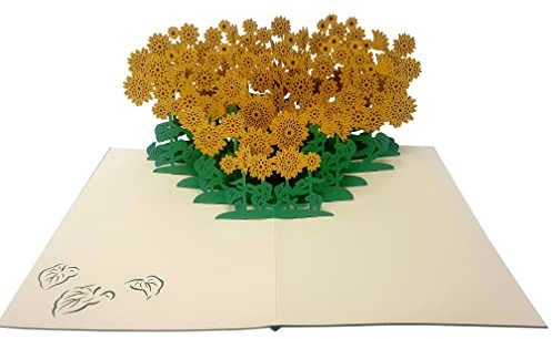 Flowers & Tree's 3D Pop Up Karte für Geburtstag, Abschluss, Valentinstag, Muttertag, Jahrestag, Dankeschön, Genesung, alle Anlässe (gelbes Sonnenblumenfeld)