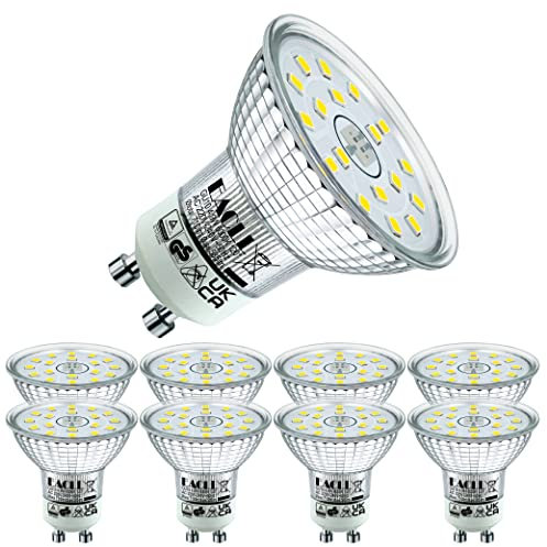 EACLL GU10 LED Kaltweiss 4.9W Ersetzt 75W Halogen Leuchtmittel, 8er-Pack. 585 Lumen 6000K Birnen, AC 230V Flimmerfrei Strahler, Abstrahlwinkel 120° Spot, Nicht Dimmbar Ø50xH53mm Reflektor Lampen