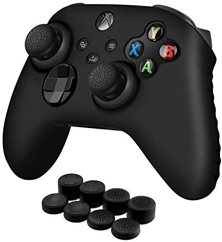 TNP Hülle für Xbox Series X/S Controller, Xbox Series S/X Controller Case, Schutzhülle aus weiches rutschfestes Silikon Skin, Anti-Rutsche Griffe, Spielenzubehör, mit 8x Daumengriffkappen, Schwarz