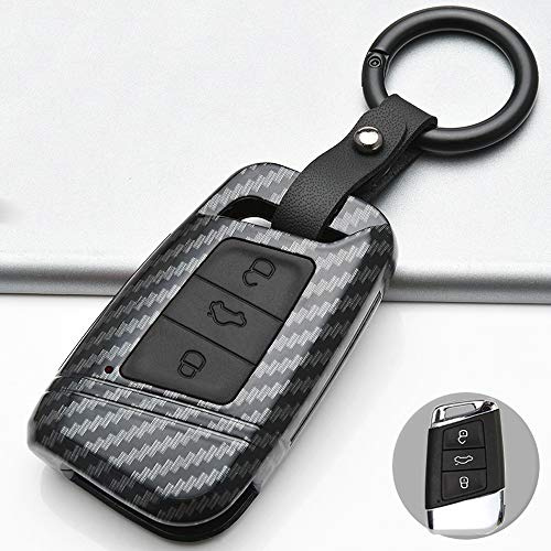 ontto Autoschlüssel Hülle Fernbedienung Cover für VW Magotan Passat B8 CC Tiguan MK2 Jetta Skoda Superb A7 Kodiaq ABS Schlüsselhülle Schlüsselanhänger Schlüssel Schutz Etui-Kohlefaser Schwarz C