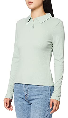 NA-KD Buttoned Collar Top Camisa, Verde Claro, XL Mujer