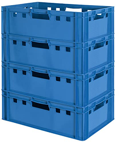 4 Stück E2 Fleischkisten Kisten Eurobox Lebensmittelecht Metzgerkiste Box Aufbewahrungsbox Kunststoff Wanne Plastik Stapelbar Lagerkisten 60 x 40 Blau Kingpower