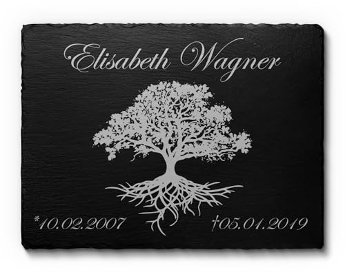 Gedenkstein 100% frei gestaltbar mit schönen Motiven | ideal als Schiefertafel für den Innen- & Außenbereich | Grabstein mit Gravur - 40x30 cm