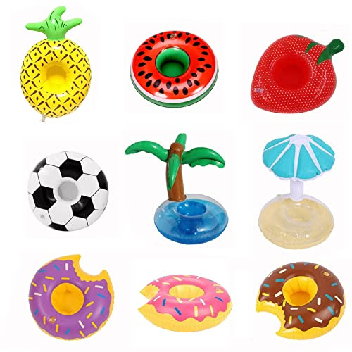 HIUOUIH Porte Gobelet Gonflable Piscine 9 Pièces Boissons Flotteur sous-Verres Gonflables Flottant Plage D'été Porte-Boissons Verre Porte-Boisson Flotteurs de pour Fête Soirées