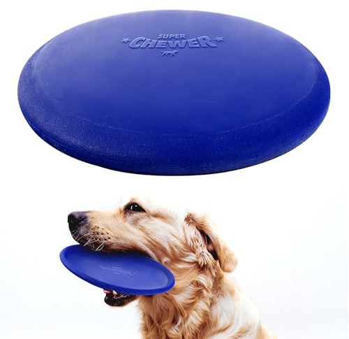 SuperChewer Tough Flying Disc Toy | Lifetime Replacement | Strong Natural Rubber | Great Dog Fetch Toys | Rubber Disc Toy for Dogs | Ultra Durable Chew Toys for Aggressive Chewers | for All Breeds