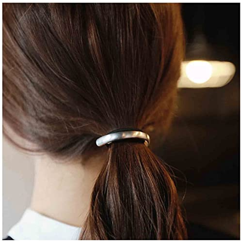 Yheakne Boho Bar Haargummi Haargummis Silberbarren Pferdeschwanzhalter Elastisches Haarband Schwarzes Seil Pferdeschwanzhalter Metall Haarschmuck für Frauen und Mädchen Geschenke