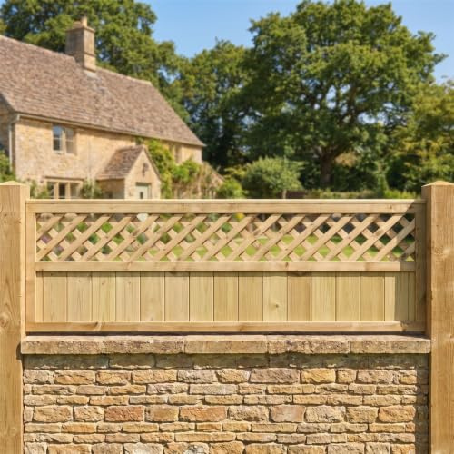 Decorative Urban Wooden Fence Panel, 6ft x 2ft Diamond Lattice Fencing | 60cm High x 183cm Wide, Contemporary Luxury Heavy Duty, Dual-Sided, Treated Timber, for Perimeter Boundary & Outdoor Privacy
