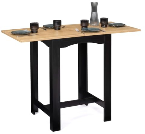 IDMarket – Mesa Alta Extensible de Bar Dona de 2 a 4 Personas, Color Negro, Bandeja de Haya, 60 – 130 cm