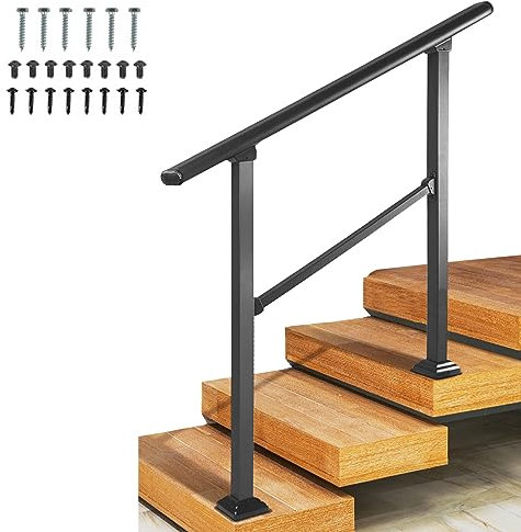 BotaBay Outdoor Handrail 91.4x102.6cm Handrails for Outdoor Steps Fit 1 to 3 Steps Adjustable Hand Support Railing Aluminum Iron Outdoor Stairs Railing
