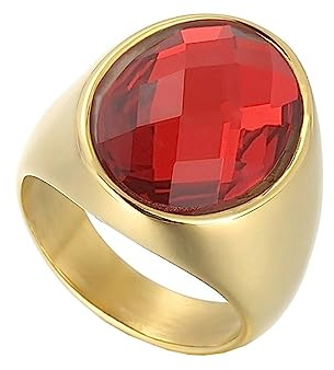 Beydodo Edelstahl Ringe Partner, Damen Ring Personalisiert mit Oval Glas Siegelring Freundschaftsring Hochzeit Ringe für Frauen Gold Gr.54-62