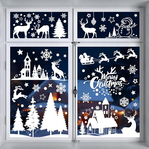 Autocollant Noel Fenetre, Stickers Noel Fenetre Réutilisable Decoration Noel Fenetre Electrostatique Flocons de Neige Sticker Vitre, Stickers Noel Fenetre pour Vitrine Porte Interieur Maison Deco Noel