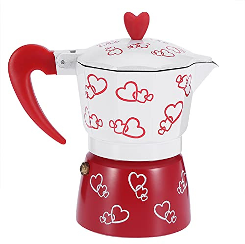 Pot à Moka En Aluminium Red Heart, Cafetière Sur la Cuisinière Avec Poignée Ergonomique Antidérapante, Cafetière Italienne, Percolateur De Café Cubain Pour la Maison(L)