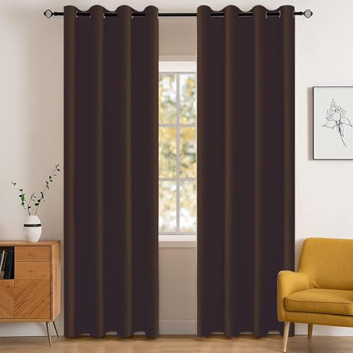 YSTELLAA Impermeabili Tende Oscuranti Per Interni 2 Pezzi, 140×300CM, Tende Termiche Isolanti Con Anelli, Moderne, Fonoassorbenti, Per Soggiorn, Camera Da Letto, Caffè Scuro