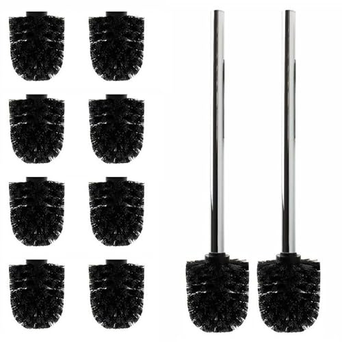 Daloual - 10 x Ersatz WC-Bürstenkopf Schwarz Ø ca. 6,5 cm + 2 x Edelstahl-Griff 41,5 cm - Toiletten-Bürste - Klo-Bürste - WC-Besen - austauschbar - modernes Design - hochwertig - langlebig