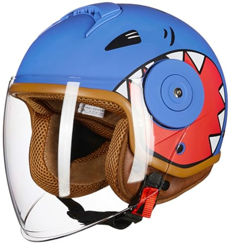 Demi-Casque De Moto Électrique pour Enfants, Demi-Coque Approuvée par La ECE, Casque Ouvert pour Enfants De 2 À 14 Ans, Casquette Rétro pour Jeunes Garçons Et Filles B,46-54cm