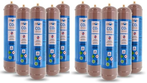 BELLEROFONTE - CO2-Flaschen 600 g E290 für Sprudelwassersprudler - Anschluss M11 x 1 universell kompatibel - Sparset 10 Stück - TÜV-zertifiziert