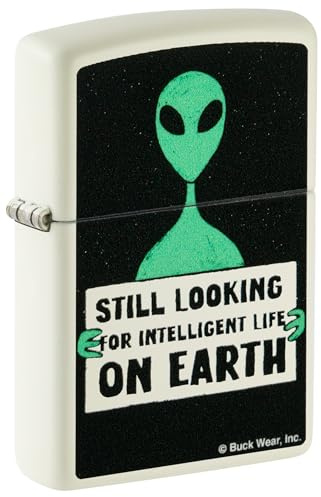 Zippo Windproof Lighter - Buckwear Model - White Matte Finish, Glow-in-the-Dark - Refillable - Reusable - Windproof Design - Gift Box - Metal - Made in USA