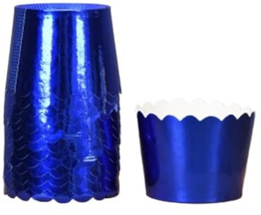 50 pezzi Fodere for cupcake in alluminio robuste pirottini for muffin resistenti all'olio Involucri for cupcake for la decorazione della festa di compleanno di nozze di Natale (Color : Blue)