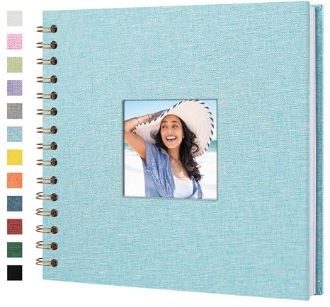 Fotobuch Scrapbook mit Leineneinband, 20 x 20 cm Hardcover mit weißem Kraftpapier-Seiten, für Hochzeit Reisen Gästebuch Weihnachten Baby Shower Familie Erinnerungen (20 Blätter/40 Seiten)