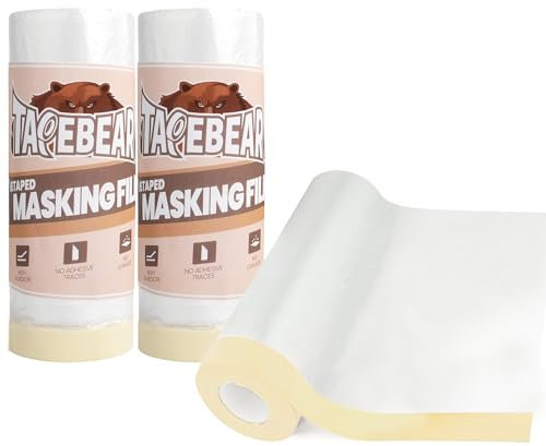 TAPEBEAR Painters Tape and Masking Film 5feet x 90feet(1400mmx 27m), Plastic Cover for Painting, Tape and Drape, Pre-Taped Masking Film for Automotive, Floor, Appliance and Furniture, 3Rolls