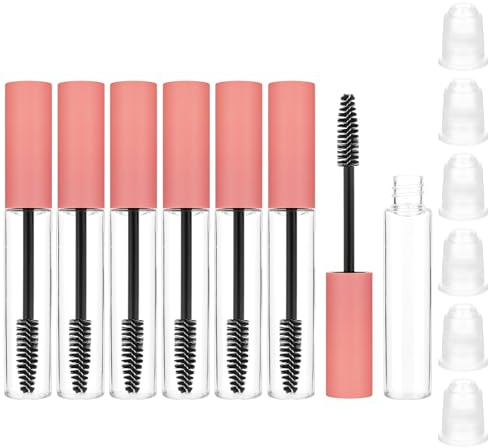 JIEYAO 6 Stück Leere Mascara Flasche, 10ml Nachfüllbare Mascara Tube mit Wimpern Zauberstab und Innenstopfen Leer Mascara Behälter Mascara Transparente Behälterflasche für DIY Wimperncreme (Rosa)