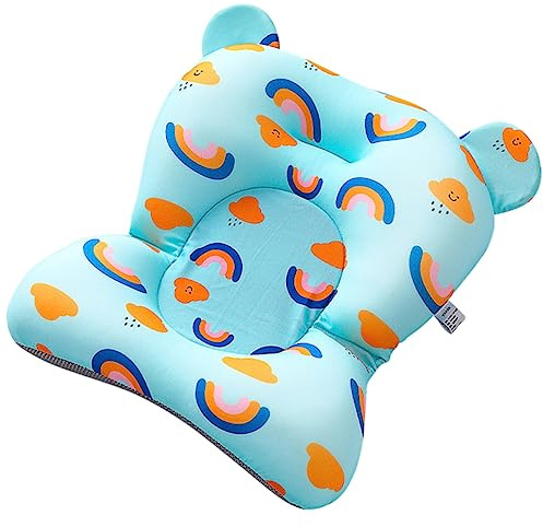 Almohadilla de Baño Antideslizante para Ñiño, Soporte Suspendido Azul | Tejido Ligero y Transpirable, Secado Rápido, Uso en Bañera, Diseño Arcoíris y Nube