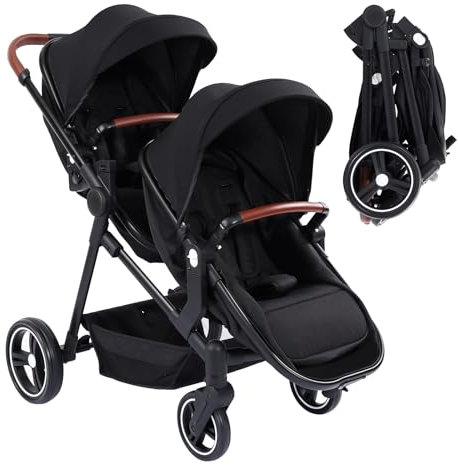 Passeggino Gemellare Doppio Leggero Pieghevole da Viaggio, Passeggino con Sedili Reversibili, Navicella per Bambini, Dalla Nascita ai 36 Mesi