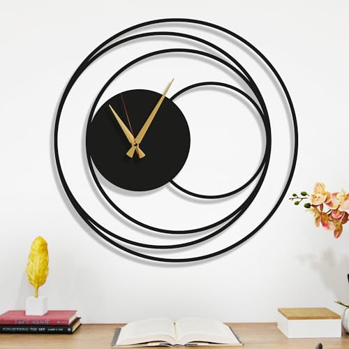 Dekory Horloge Murale Sphère Silencieuse 50 cm en Métal Noir - Grande Horloge Moderne pour Salon, Cuisine, Bureau - Design Élégant - Idée Cadeau Parfaite
