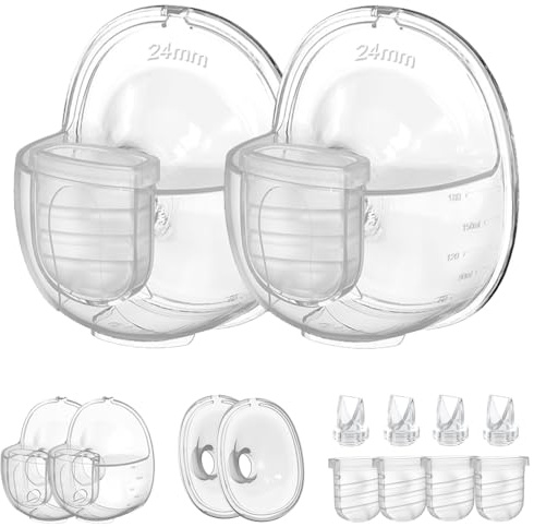 Two Full Sets Breast Pump Parts with 24mm Flange Compatible with Lansinoh Discreet Duo/NCVI/Nuliie/NICEGREEN Life/Zooawa S32 Breast Pump Replacement Parts,S32 Pump Parts,Extra Duckbill Valve&Diaphragm