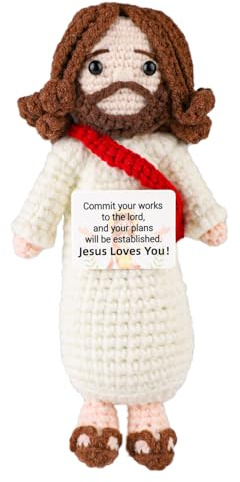 TOYMIS Positiv Gehäkelter Jesus, 17cm Handgefertigte Gehäkelte Jesuspuppe mit Inspirierender Karte Christliches Häkelgeschenk für Positivität Weihnachten Ostern Feiertage Dekoration
