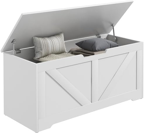 HOMCOM Cassapanca in Legno con Cerniere di Sicurezza, Panca Contenitore Baule Portagiochi Capacità 127L per Ingresso e Camera, 100x40x45 cm, Bianco