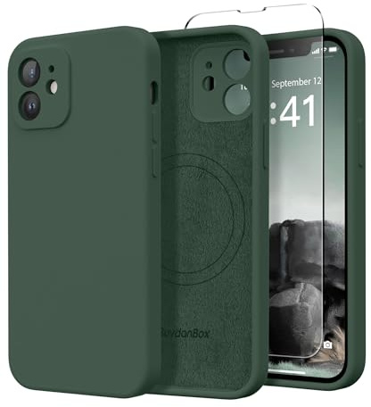 SuydanBox Magnetische Hülle für iPhone 12, kompatibel mit MagSafe, [Vollständiger Kameraschutz] [Displayschutzfolie] Stoßfeste Silikon-Schutzhülle für iPhone 12 6,1 Zoll, Alpingrün